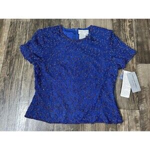 Adrianna Papell Occasions Silk Beaded Top Size P12 Purple Blue Shade Zipper Back